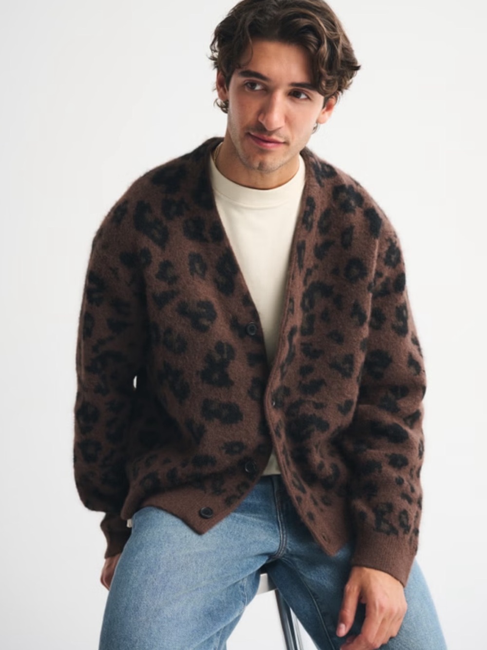 Abercrombie & Fitch Fuzzy Animal Print Cardigan Brown Leopard Size Small NWOT - Picture 8 of 9